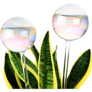 Soilagua 13 oz Extra Large Wick-Controlled Plant Watering Globes, Self Watering Globes for Everyday and Vacation Use, Iridescent Glass Water Bulbs, Automatic Plant Waterer, 2 Pack