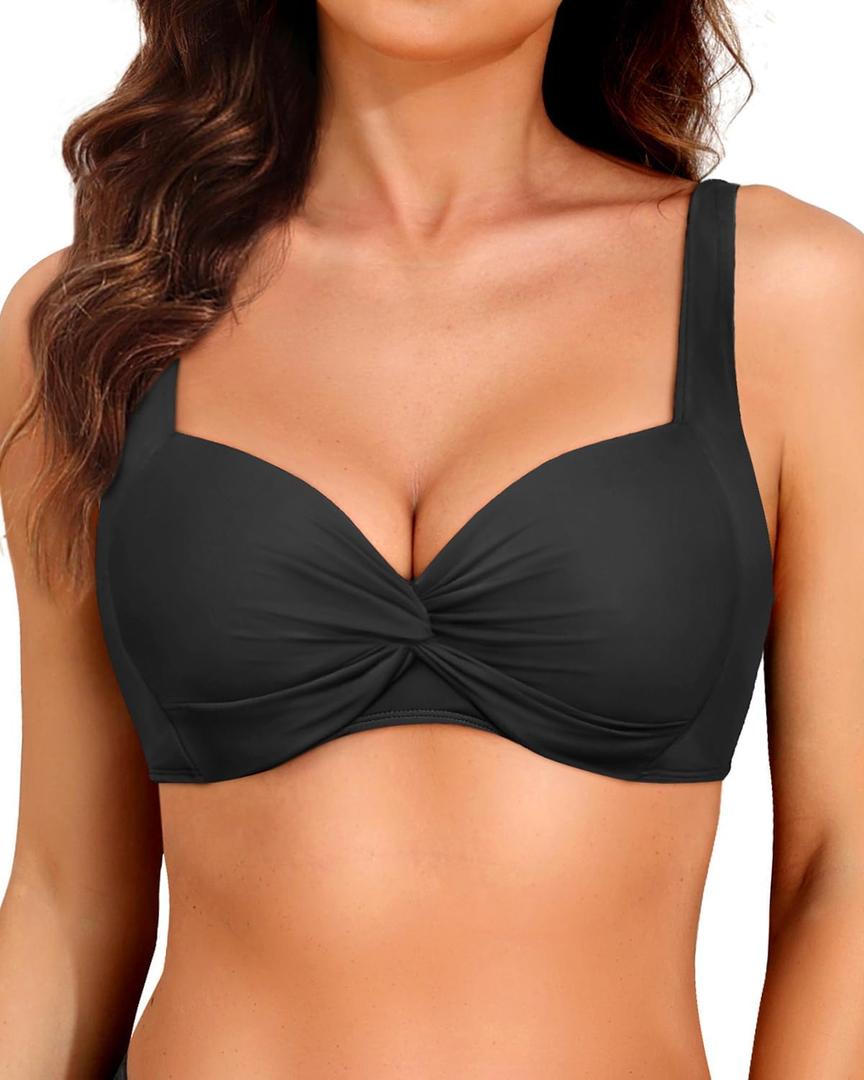 Women Underwire Bikini Top - 2025 Push Up Swimsuit Tops Padded Bra Bathing Suit (18 Plus, Black)