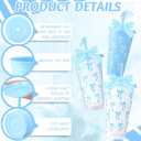 Skylety 12 Pcs Blue Bow Plastic Cups with Lid Straw and Ribbon Set, 24 oz Blue Bow Coquette Party Decorations Reusable Drinking Cups for Birthday Wedding Baby Shower Bridal Party