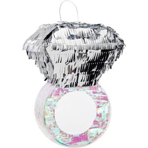 Juvale Diamond Ring Pinata - Interactive Bridal Shower Games - Bachelorette Party Decor & Accessories - Durable Metallic Finish for Engagement Party Decor - 7.2 x 7.1 x 11 in, Silver & Pink