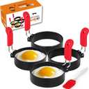 3 inch Stainless Steel Egg Rings for Egg Mcmuffins, 4 Pack, Egg Molds for Frying Eggs, Mini Pancakes Ring with Anti-scald Handle (4 pack, 3inch) (Red)