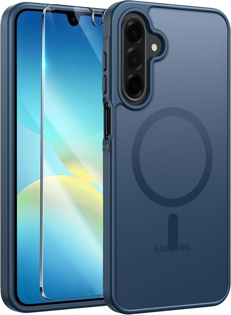 FNTCASE for Galaxy A26 5G Phone Case: Magnetic Matte Translucent Military Grade Drop Protection Cell Phone Cover - Slim Rugged Durable Shockproof Protective for Samsung A26 Cases - Blue