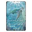 Aenaon Sea Turtle Life is Like The Ocean Tin Sign Wall Art Canvas Print Funny Vintage Retro Paintings Home Bedroom Bathroom Decor Picture Vertical 8x12 inches