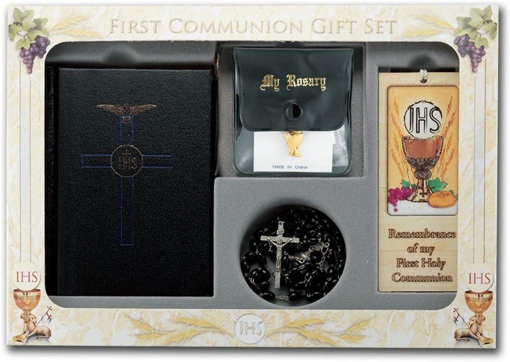 First Holy Communion Blessed Trinity 6 Piece Deluxe Remembrance of My Boxed Gift Set (Black (Boys))
