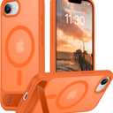 Temdan Magnetic Compatible with iPhone 16E Case, [Built-in Invisible Kickstand][Compatible with MagSafe][Military Grade Shockproof] Slim Translucent Matte Case for iPhone 16E 6.1" 2025 (Orange)