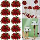 Artificial Flower Ball Wedding Centerpieces -10Pack Red Rose Silk Floral Half Ball - Faux Flower Balls Plastic Base for Event Table Arrangement Party Home Room Dcor (Dia 10.6inch)