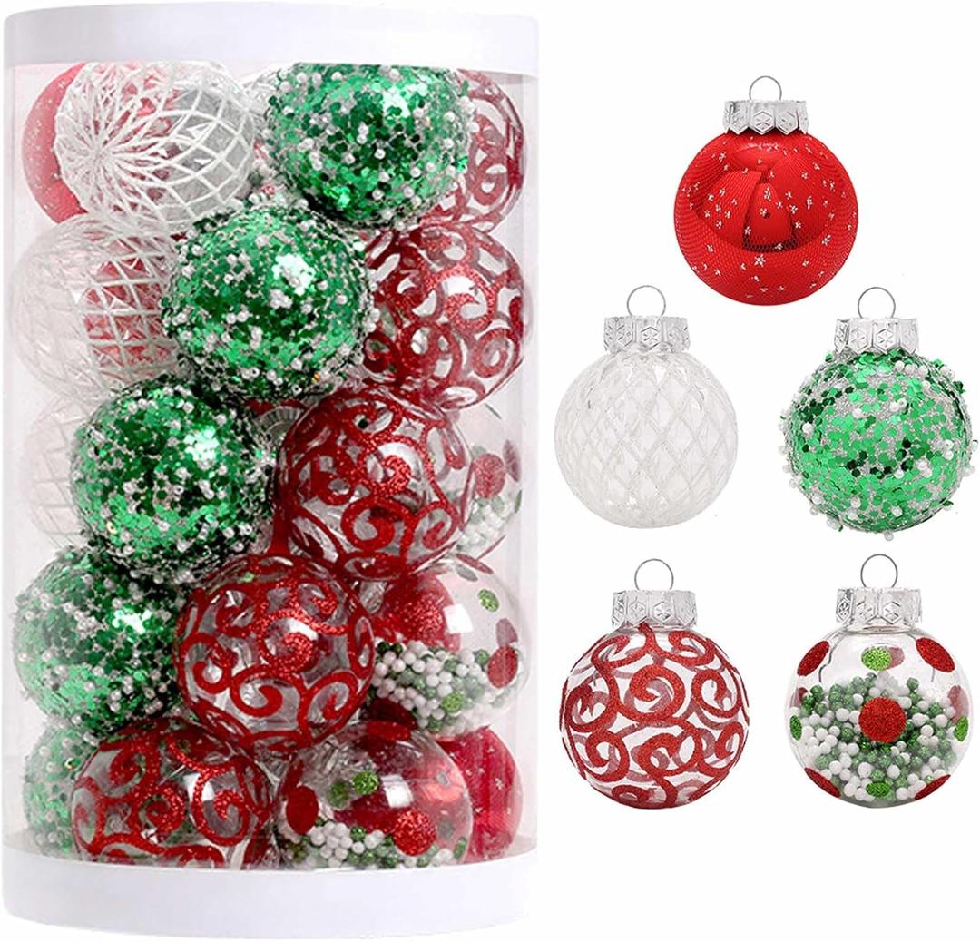 2.36"/60mm Christmas Ornaments Set, 25 PCS Shatterproof Christmas Tree Decor Set, Hanging Plastic Xmas Balls for Home, Holiday, Wedding, Xmas Hanging Decortions (Red Green White) 2.36"/60mm Christmas Ornaments Set, 25 PCS Shatterproof Christmas Tree Decor Set, Hanging Plastic Xmas Balls for Home, Holiday, Wedding, Xmas Hanging Decortions (Red Green White)