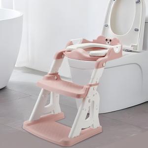 PandaEar Potty Training Seat with Step Stool Ladder, Toddler Toilet Seat for Kids Boys Girls, Comfortable Safe Potty Seat with Anti-Slip Pads Ladder & Bear Design -Pink
