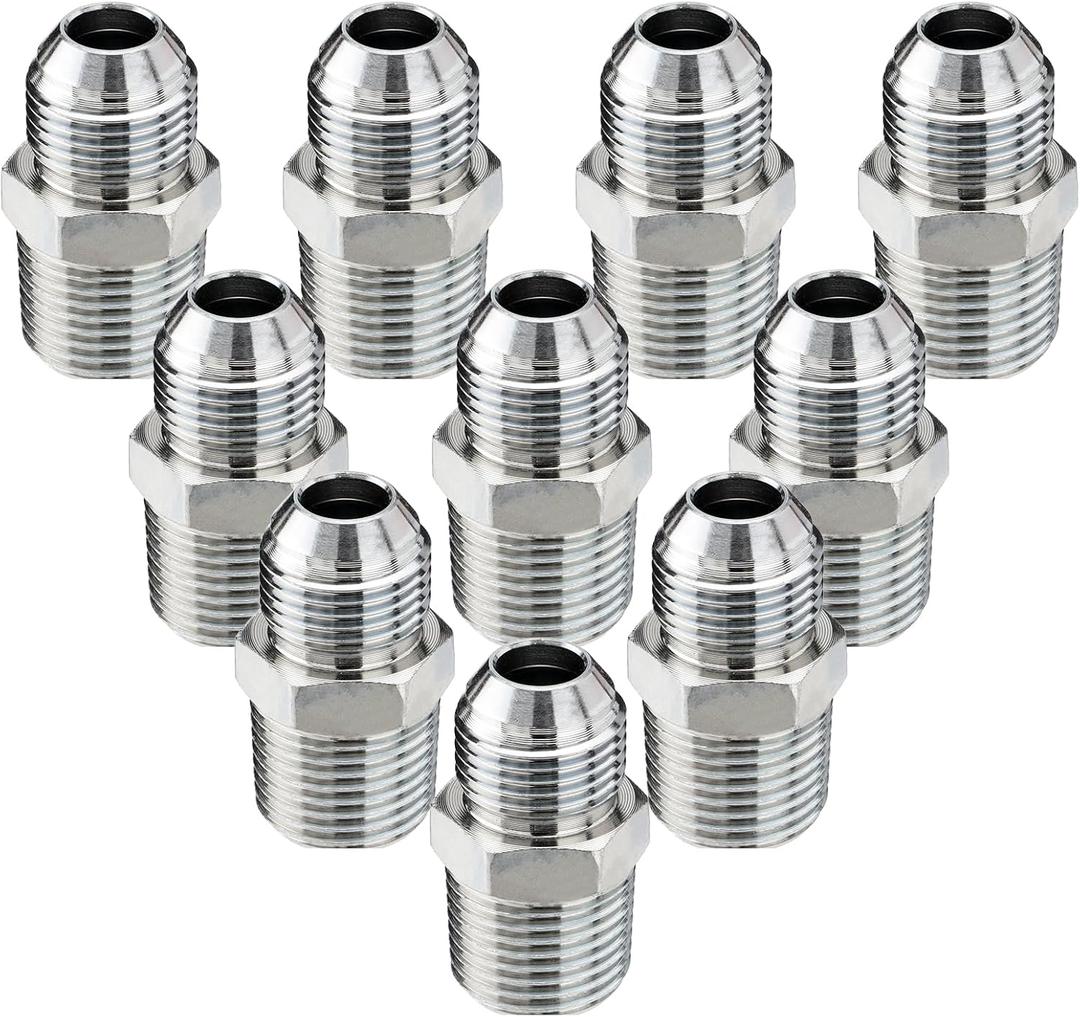 10 Pack Hydraulic Hose Adapter Fittings: 1/2" JIC 37 Male x 1/2" NPT Male, Straight Tube Connectors with Protection Cover
