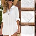 Swimsuit Coverup for Women Casual V Neck Bathing Suit Cover Ups Button Down Beach Bikini Swimwear Cover up Dress Shirt (White, L)