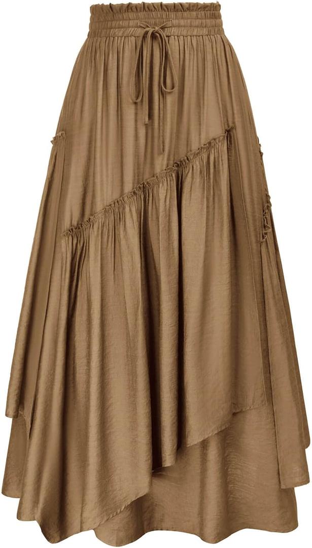 Scarlet Darkness Long Skirts for Women Renaissance Costume Pirate Maxi Skirt Plus Size with Pockets (Medium, Khaki)