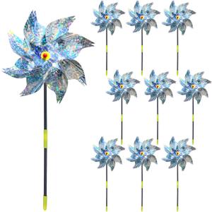 10-Pack Reflective Bird Repellent Pinwheels 9.6 Inches in Diameter Silver, Outdoor Bird Deterrent, High Reflective Effect, Suitable for Yard, Balcony, Garden