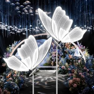 DYRABREST 2-Pack Butterfly Wedding Aisle Lights Romantic Butterfly LED Decoration Lights, Adjustable Height 57.5-70.1in LED Decor with Dual Mounting for Indoor Weddings (White, White Light)