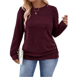SOLY HUX Women's Plus Size T Shirt Long Sleeve Crew Neck Button Casual Tee Tops Fall Clothes