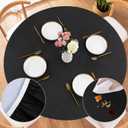 UMINEUX Round Fitted Vinyl Tablecloth with Elastic Edged & Flannel Backing, Waterproof Wipeable Round Table Cover for Indoor Patio Use - Fits Tables up to 40"-44" Diameter(Black)