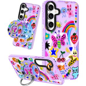 for Samsung Galaxy S24 Plus Case for Women - Girls Cute Design Compatible with Magsafe Magnetic Ring Holder Stand Art Crayon Painting Phone Covers Aesthetic Girly TPU Funda for S24 Plus