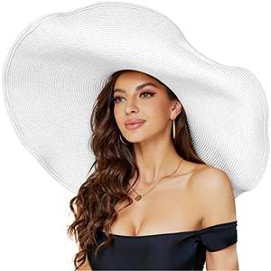 Oversized Beach Straw Hat for Women, Fashion Large Wide Brim Visor Hats Handmade Roll Up Floppy Sun Hat for Summer Beach Cap