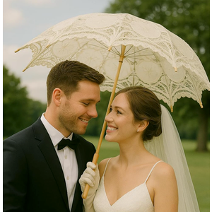 Lace Parasol Umbrella 32 Inch – Victorian Style Bridal Wedding Sunshade for Women, Lace Umbrella for Photoshoot, Tea Party, Costume, Outdoor Decoration