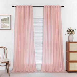 MYSKY HOME Ceiling Curtains for Living Room, Soft Cotton Curtain Polyester Blend Semi Sheers Light Filtering Window Treatments Decor Back Tab Top Panel, 50" x 95", Pink, 2 PCs
