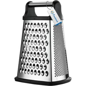 Professional Cheese Grater - Stainless Steel, XL Size, 4 Sides - Perfect Box Grater for Parmesan Cheese, Vegetables, Ginger - Dishwasher Safe - Black