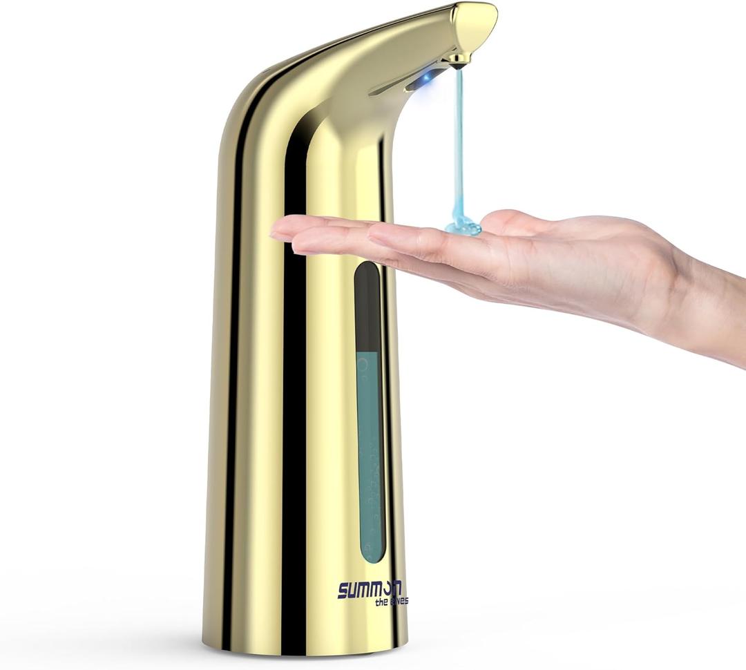 Automatic Soap Dispenser Touchless,400ML Hand & Dish Countertop Electric Liquid Dispenser with Sensor,Modern 4 Gear Adjustable Waterproof Battery Operated Kitchen Auto Soap Pump (Gold)
