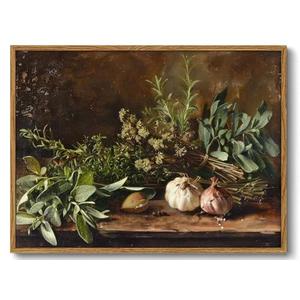 XLARTMY Framed Canvas Wall Art Vintage Aesthetic Kitchen Wall Decor Botanical Painting Pictures Poster Prints for Living Room Dining Room Bedroom 12x16In