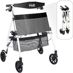 Stander Wonder Rollator Plus Short, Lightweight Junior Folding Mobility Aid for Petite Adults, Seniors, and Elderly, Collapsible Travel Rolling Walker with Four Wheels and Seat, Vivid White