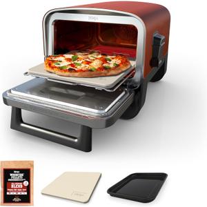 Ninja Woodfire Outdoor Pizza Oven, 8-in-1 Portable Electric Roaster Oven, Heats up to 700F, 5 Artisan Pizza Settings, Integrated BBQ Smoker Box, Includes Flavored Wood Pellets, Terracotta Red