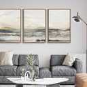 Shoci Large Framed Neutral Abstract Wall Art Modern Gray Plain Canvas Artwork Natural Float Framed Minimalist Grey Green Mountain Lake Prints Decor for Living Room Bedroom Office 24X36 Inch Set of 3