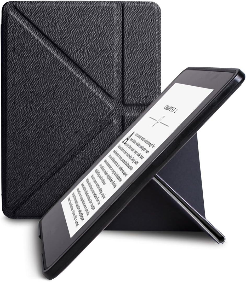 WALNEW New Origami Case Cover for Amazon Kindle Voyage (November 2014) - Full Device Protection with PU Leather and Smart Auto Sleep Wake FunctionBlack-Origami Cover Black