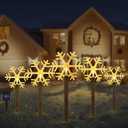 BRIGHTDECK Snowflake Solar Christmas Decorations Outdoor, 5 Pack LED Christmas Pathway Lights, Waterproof Snowflake Pathway, Stake Lights for Garden Decor(5Pcs Warm White)