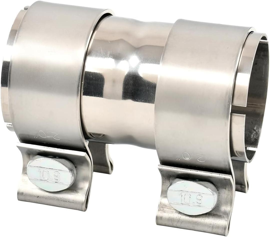 Polished Stainless Steel 2" ID to 2" ID Exhaust Adapter With Clamps,ID 2 Inch Exhaust Reducer Connector Pipe/W Clamps, 4'' Length Exhaust Coupler,Universal Fitment