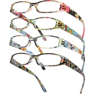 Gaoye 4-Pack Readers for Women, Blue Light Blocking Reading Glasses, Stylish Reading Glasses for Women in 4 Patterns (Flowers)