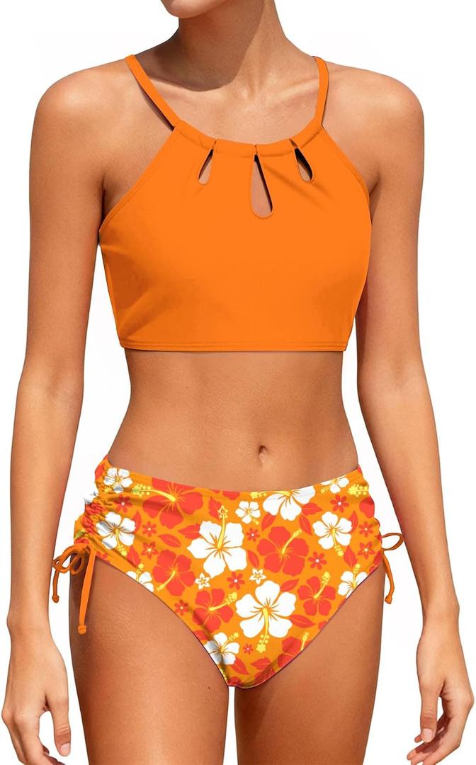 Girls Swimsuit 2 Piece Bathing Suit Tankini Adjustable Straps Cut Out Swimwear Size 9-16Y