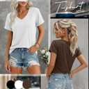 Ficerd 3 Pack Women’s V Neck T Shirts, Summer Casual Short Sleeve Tops Loose Fit Rolled Sleeve Tees 2025 Trendy Cotton Shirts(Black, White, Brown, Medium)