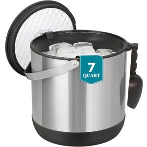6.8L/7QT Large Insulated Ice Bucket with Lid & Scoop,Double-Wall Ice Bucket for Parties,Cocktail Bar(Black) (EXP 07/16/26)