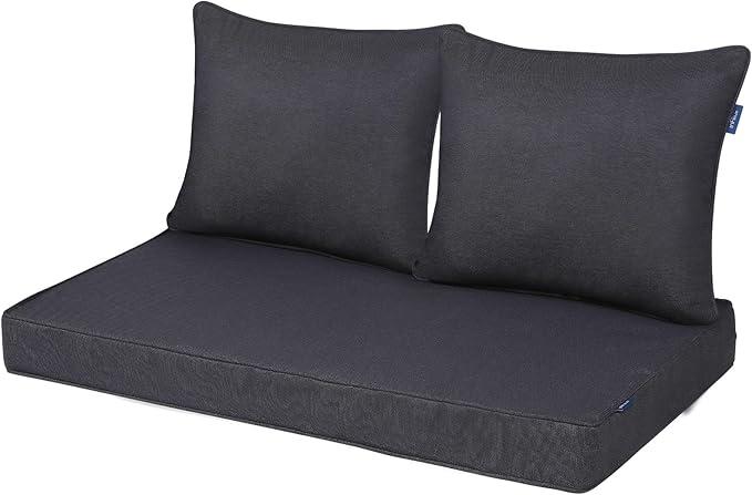 Outdoor Loveseat Cushion Set 44'' x 24'', Outdoor Cushions for Patio Furniture with Fastness Cover, Water Repellent Outdoor Seat Cushion and Couch Back Cushions for Bench, and Swing (Black Grey )