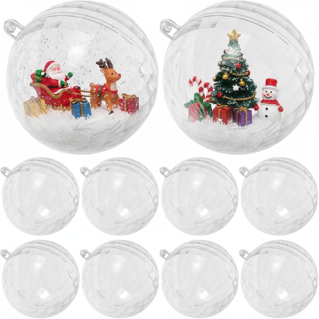 10pcs Clear Christmas Ornaments Balls: Plastic Fillable Balls 8cm DIY Craft for Christmas, Birthday, Wedding, Party and Home Decoration