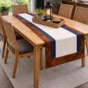 Faux Leather Table Runner 14 x 72 Inch, Brown Border with Ivory Center & Navy Accent, Modern Farmhouse Rustic Dining Table Runner for Kitchen, Console, Coffee Table | Woodland Luxury Dining Decor