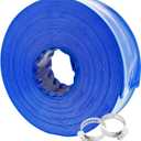 Poolvio 1-1/2" x 100' Professional Blue Backwash Hose with Clamps, General Purpose Reinforced PVC Lay-Flat Water Discharge Hose,for Use While Back-Washing Filters and Draining Pools