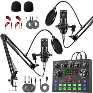 Sktome Podcast Equipment Bundle for 2, V8s Voice Changer with BM-800 Podcast Microphone Bundle - Studio Condenser Microphone Perfect for Podcasting, Recording, Singing, Streaming and Gaming