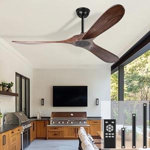 heimo 52 Inch Ceiling Fan No Light, Wood Indoor Outdoor Ceiling Fans Without Lights for Patios Bedroom Living Room Modern Waterproof Propeller Exterior 3 Blade Wooden Fan with Remote Control(Walnut)