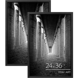 DOAI ART 24x36 Poster Frame Black 2 Pack, Poster Frames 24 x 36 inches or 24x36 Picture Frames with HD Plexiglass for Horizontal or Vertical Wall Mounting, Durable Scratch-proof Safe and Artistic