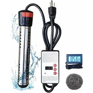 1500W Electric Immersion Water Heater for Bucket, Bathtub Heater with Timed Automatic Power Off, Small Portable Heaters with 304 Stainless-Steel Guard, Heats 5 Gallons Water in Rapid (Built-in Timer)