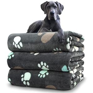 Dog Blankets for Medium Large Dogs, 3 Pack Washable Pet Blankets 41" x 31", Fuzzy Soft Pet Mat Throw Cover for Kennel Crate Bed, Cute Grey Paw Pattern, Soft Cat Dog Blanket