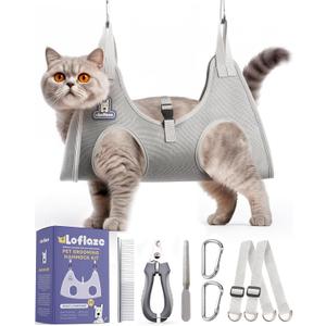 Dog Grooming Hammock Harness for Dogs & Cats with Pet Nail Clipper Trimmer - Cat Hanger Sling for Trimming Clipping Nails- Dog Hammock Restraint Bag for Small Medium Large pet  Grey XS (XS ( Legs Distance :3.2-9" / Max W20lb ))