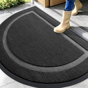 OLANLY Half Circle Door Mat Indoor Outdoor Entrance Welcome, Waterproof All-Season, All-Weather Doormat, Sturdy Natural Rubber, Low Profile, Easy Clean Patio Porch Entryway Mat, 47x32, Black