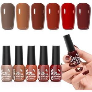 GELLEN Gel Nail Polish Brown Red, Fall Winter Gel Polish, Cure With UV Light, Glossy, No Wipe, Soak Off, Long Lasting, Non-toxic, Self-leveling, Full Coverage, For Finger Toe Nails Home Salon