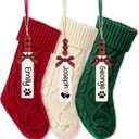 Mostop 3 Pack Knit Christmas Stockings 18 inches Large Size Cable Knitted Stocking with 3 Leather Name Tag for Xmas Gift Family Holiday Season Decor