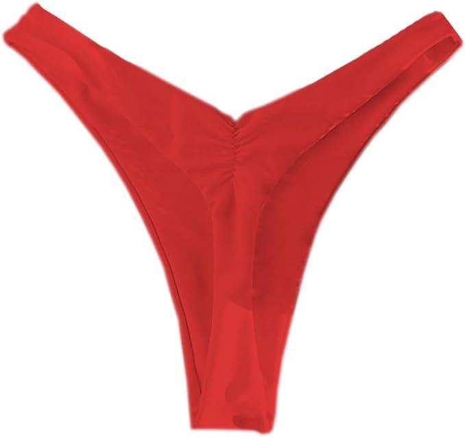 YELAIVP Women's Ruched Back Bikini Bottoms, High Cut Bathing Suit Bottoms Cheeky Thong Swimsuit Bottom, Size M